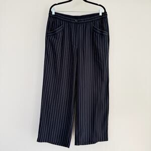 Eileen Fisher Pants Medium Navy Pinstripe Wide Leg Cropped Tencel Minimalist